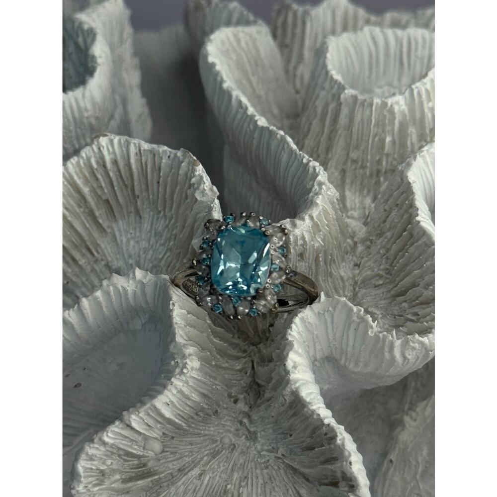 Beautiful 925 Sterling Silver Topaz & Beryl Ring Size 8 - Picture 2 of 9